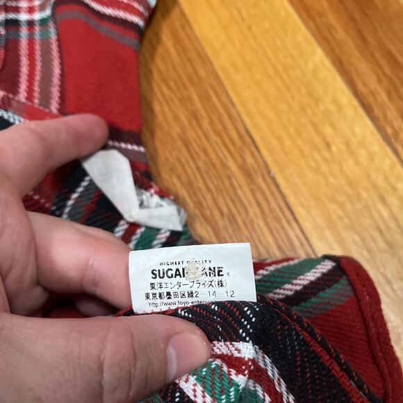 Sugar Cane Japan Button Down Flannel Shirt Red Soft Twill Check Plaid Sz Large - Picture 8 of 12